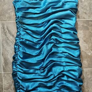 City Studio Teal Satin Pencil Skirt